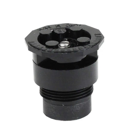 Close-up of a single black 5 Pack 15 Ft 180 Degree Sprinkler Nozzle with MPR and preinstalled pressure compensating device