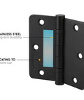 Three Pack Of 304 Stainless Steel Door Hinges In Matte Black With Non Removable Pin Heavy Duty Ball Bearing 3 Point Five Inch