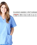 Unisex Relaxed Fit V Neck 3 Pocket Scrub Top With Breathable Side Vents For Nurses Doctors White Medium model wearing scrub top