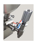 Close-up of Heavy Duty Semi Automatic Piston Filling Machine showing stainless steel hopper and filling nozzle for precision.