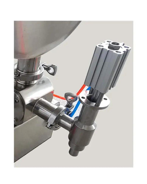 Close-up of Heavy Duty Semi Automatic Piston Filling Machine showing stainless steel hopper and filling nozzle for precision.