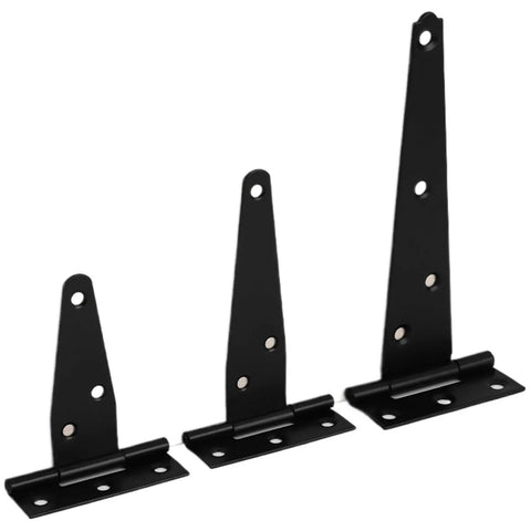 Heavy Duty T Shaped Door Hinges Set In 3 Inch 4 Inch And 6 Inch Sizes Includes 1 2 4 6 Piece Options Cold Rolled Steel With Black Finish
