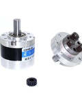 Built Tough 45 Mm Planetary Motor Reducer Featuring High Precision Full Metal Gearbox with smooth shaft, gears, and metal casing.