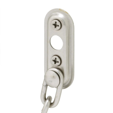 Close-up of Door Guard With Steel Chain For Inward Swing Doors In Satin Nickel Heavy Duty Diecast And Steel Construction Built To Last