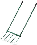 Heavy Duty Five Tine Broad Fork With Steel Handle For Garden Loosening And Aeration 52 Inch Long 20 Inch Wide U Shaped Design