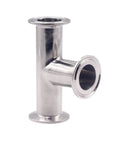 Side view of a stainless steel 3-way sanitary tee with tri-clamp ends for 1.5" (38mm) pipe.