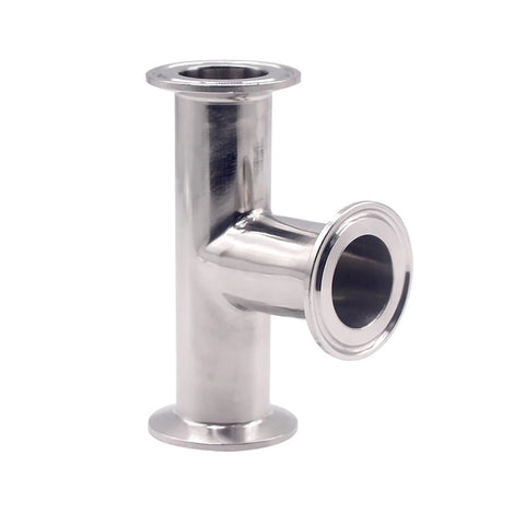 Side view of a stainless steel 3-way sanitary tee with tri-clamp ends for 1.5" (38mm) pipe.