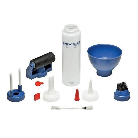 Woodworking Glue Applicator Kit With 8oz Bottle Easy Squeeze Spout And Red Cap Centering Guide Attachment Silicone Brush Leak Free Design