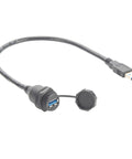 Rugged IP67 USB 3.0 A Male To Female Bulkhead Panel Mount Extension Cable 0.3M Waterproof Cap 5Gbps Data Transfer