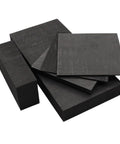 Square Graphite Plate 2 To 12 Inch Length High Purity Graphite Block Plate For Electrolysis And Electrodes, Sintering Molds, Heater Parts And Insulation Board, Pro Grade For Research Labs Or Industrial Use, 25x120x120mm shown stacked in multiple sizes.