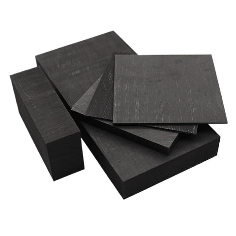 Square Graphite Plate 2 To 12 Inch Length High Purity Graphite Block Plate For Electrolysis And Electrodes, Sintering Molds, Heater Parts And Insulation Board, Pro Grade For Research Labs Or Industrial Use, 25x120x120mm shown stacked in multiple sizes.