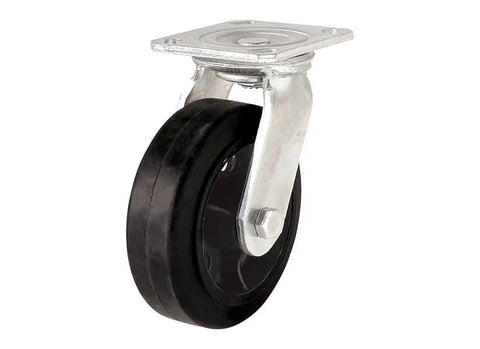 Rock Solid 6 Inch Rubber Swivel Plate Caster Rolls Smooth As Butter With Zero Vibration Hassle Free Mold On Setup For Heavy Duty Carts Rated At 410 Lbs