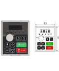 Control panel for 2.2KW 110V Inverter VFD Variable Frequency Drive 0-1000Hz with 3 phase output, showing buttons and dimensions.