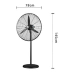 Heavy Duty Industrial Floor Fan With A Damn Powerful High Velocity Commercial Air Circulator And Premium Copper Motor Plus Three Speed Settings For A Beast Mode Factory Grade Cooling Setup, 78cm diameter, 145cm tall.