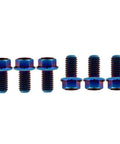 Titanium M8x15 Hex Flange Bolts 1.25 Pitch Burned Blue Set Of 6 for mountain bikes, road bikes, and motorcycles, front view.