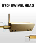 Dimmable LED Pharmacy Floor Lamp With 12W LED Full Range Dimming 360 Degree Swing Arms Adjustable Height Standing Lamp For Reading Sewing And Craft ETL Listed Antique Brass Gold Finish showing 270-degree swivel head feature.
