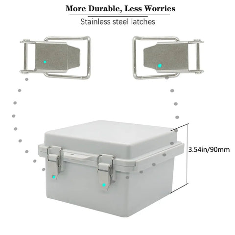 Junction Box Weatherproof Outdoor Enclosure IP67 ABS Plastic Dustproof Waterproof With Hinged Grey Clear Cover And Stainless Steel Buckles Rugged 17.7 By 13.8 By 7.9 Inch Project Box For Electrical Gear