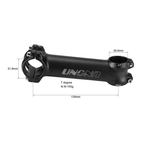 Black 7 Degree Rise 31.8mm Bike Stem 130mm For Mountain Road BMX Bikes With Ergonomic Riding Position, measurements shown