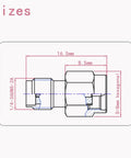 Technical drawing of Gold Plated SMA Male To SMA Female RF Adapter 0-6GHz 50 Ohm Impedance Pro Grade Coax Connector 2 Pack dimensions.