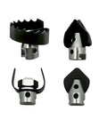 4 drain snake cable head attachments in various sizes for the Professional Grade 10 Piece Heavy Duty Drain Snake Drill Attachment And Auger Tool Kit.