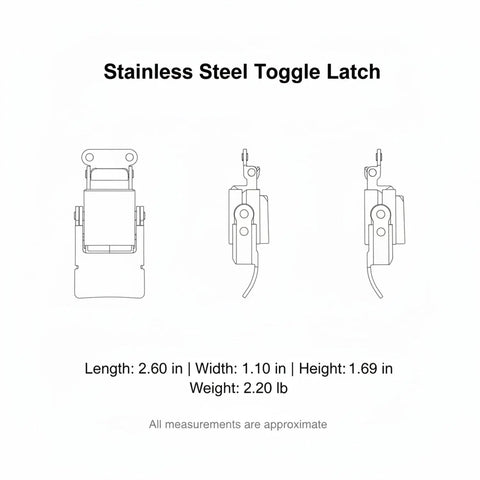 Stainless Steel Toggle Latch For Toolboxes And Storage Cases With Easy Pull To Lock Design diagram with dimensions