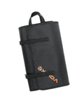 Quickdraw Hanging Storage Bag For Home, Backpacking, And Camping shown folded in black waterproof nylon material.