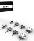 Ultimate Boss 652 Piece Naval Aircraft Carrier Building Blocks Set 1 To 300 Scale MOC Compatible Military Ship Play Bricks Sick Construction Kit Gift For Crew showing aircraft pieces with packaging.