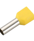 Close-up of a yellow twin-wire ferrule from the 100 Pack 10 AWG Twin Wire Ferrules Red TE6014 Dual Wire Crimp Connectors set