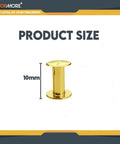 20 Pack Of Chicago Screw Posts With 10mm Brass Plated Finish showing product size for scrapbooking and leather crafts.