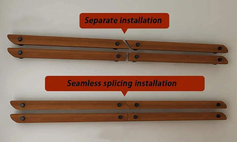 Rock Solid Non Slip Wooden Stair Handrail With Heavy Duty Iron Brackets, Four Foot Safety Railing showing separate and seamless splicing installation methods.