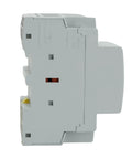Side view of 4 Pole Contactor With 110 120V Coil, 63A Normally Closed NC, heavy duty DIN rail mount, industrial grade for HVAC use.