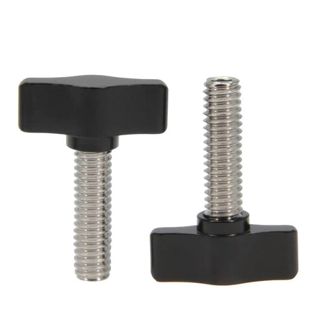 Rock Solid 5/16 X 1 Thumb Screws With Sleek Black Aluminum Knobs And Durable Stainless Steel Threads For Quick No Sweat Diy Builds And Top Shelf Shop Upgrades Pack Of Four - close-up of two screws with black knobs and stainless steel threads.