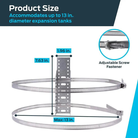 Universal Expansion Tank Water Heater Wall Mount Bracket in Stainless Steel with Straps for 13 inch Tanks