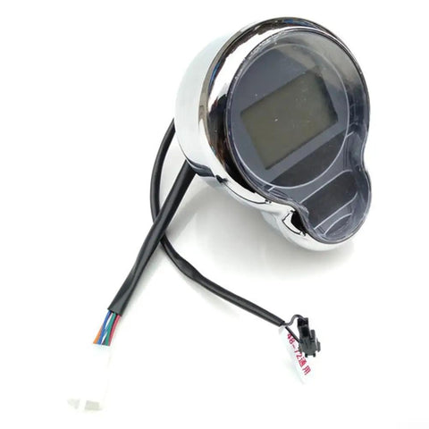 Kick It Up A Notch With This 72V Waterproof Ebike LCD Display Speedometer For 48-72V Scooters And Trikes Featuring 6 Pin Interface Bright Backlit Screen For Easy Night Riding And Crisp Data Reads, chrome round LCD with wiring