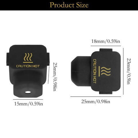 Product dimensions of Silicone Sock Set For 3D Printer Hotend 10 Pack High Temp Sleeve For A1 And A1 Mini, black with caution label.