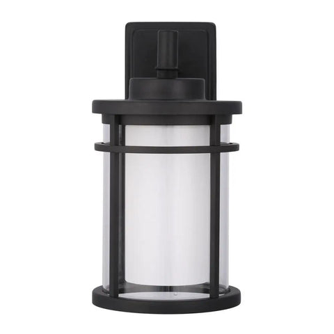 Outdoor Black LED Wall Light For 4 Inch Electrical Box Weather Resistant Medium Sconce With 387 Lumen Output Long Life Non Replaceable LEDs