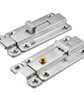 Stainless Steel Automatic Spring Safety Lock Door Latch for Bathroom with two sturdy latches and screw holes for installation.