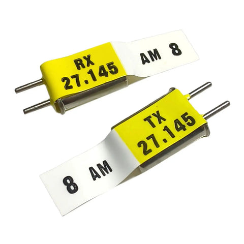 AM 27MHz RC Crystals TX and RX Set for Haiboxing RC Buggy Cars and Off Road Trucks, showing TX and RX labeled crystals