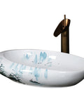 Slick White Ceramic Vessel Sink For Bathroom Vanity Top Hand Painted Counter Mount Basin Heavy Duty Glazed Wash Tub angled view with faucet.