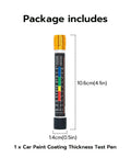 Paint Thickness Tester Meter Gauge For Cars showing scale and dimensions, magnetic coating design, no batteries needed, waterproof.