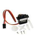 Compact Yet Kickass 9 Gram Servo With Rock Solid Metal Gearbox And Three Point Five Kilograms Of Heavy Duty Torque Offering A Smooth Two Hundred Degree Sweep, includes accessories.