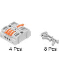 Heavy Duty DIN Rail Terminal Blocks 4 Pack Quick Push Wire Connectors, grey with orange levers for easy wiring applications.
