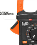 Close-up of a digital multimeter and clamp meter kit with auto ranging, featuring non-contact voltage detection and controls.