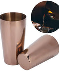 Heavy Duty 304 Stainless Steel Cocktail Shaker Set And Bartender Kit With Slick Mirror Polish For Top Shelf Mixology Drinks And Chilled Iced Coffee Bar Gear That Really Slaps At Weekends close-up of rose gold shaker with smooth finish