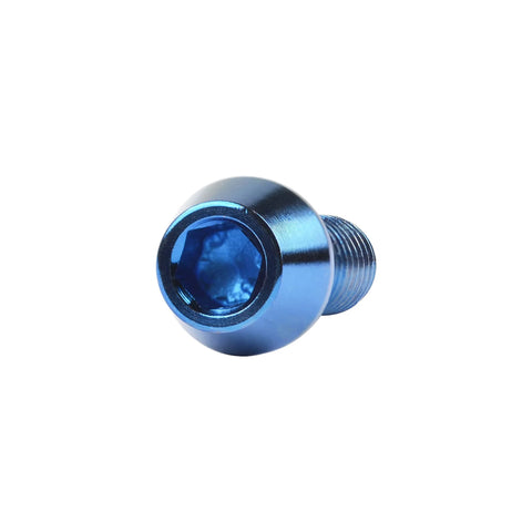 Blue titanium DIN912 hex bolt, M4 x 12mm, tapered head; close-up, pack of 6