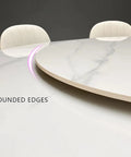 Massive 43 Inch Grey Marble Lazy Susan Turntable Large Round Rotating Serving Platter For Dinner Party With Smooth Operator Silent Spin And Rock Solid Non Slip Base showing rounded edges on a dining table.