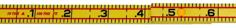 Close-up of Rhino Folding Ruler 6 Foot Pro Grade Measuring Tool with tenths and inches, embossed scale showing 2 to 6, foldable and durable.