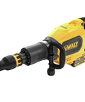 High Power 60V Brushless Cordless Chipping Hammer With SDS Max Chuck And Rear Handle Setup For Rapid Concrete Tear Out job site rig side view.