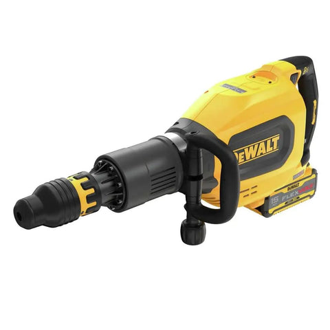 High Power 60V Brushless Cordless Chipping Hammer With SDS Max Chuck And Rear Handle Setup For Rapid Concrete Tear Out job site rig side view.