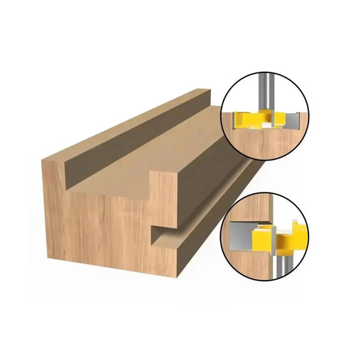 Premium 8mm 4 Edge T-Slot Router Bit For Precision Wood Slotting And Smooth Milling Cuts creating T grooves in wood.